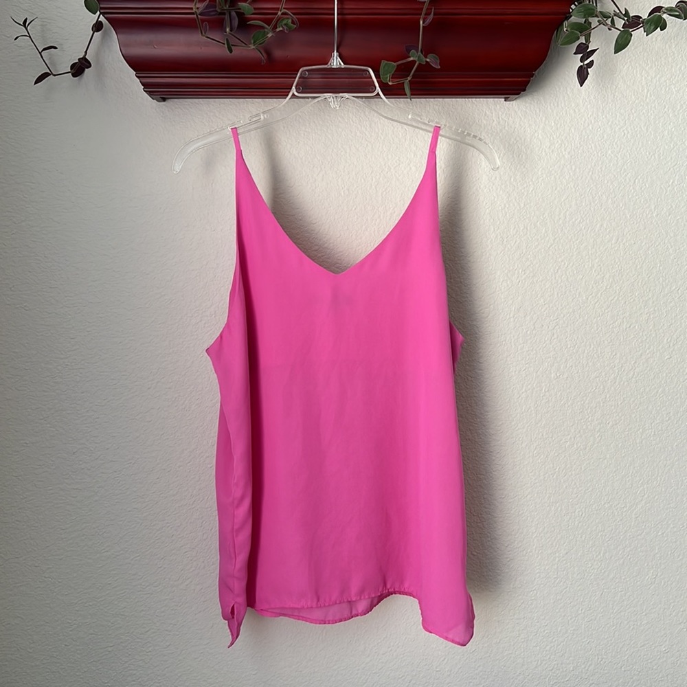 Stella Luce Barbiecore Pink Semi Sheer V Neck Spaghetti Strap Top Size Large - Picture 2 of 7
